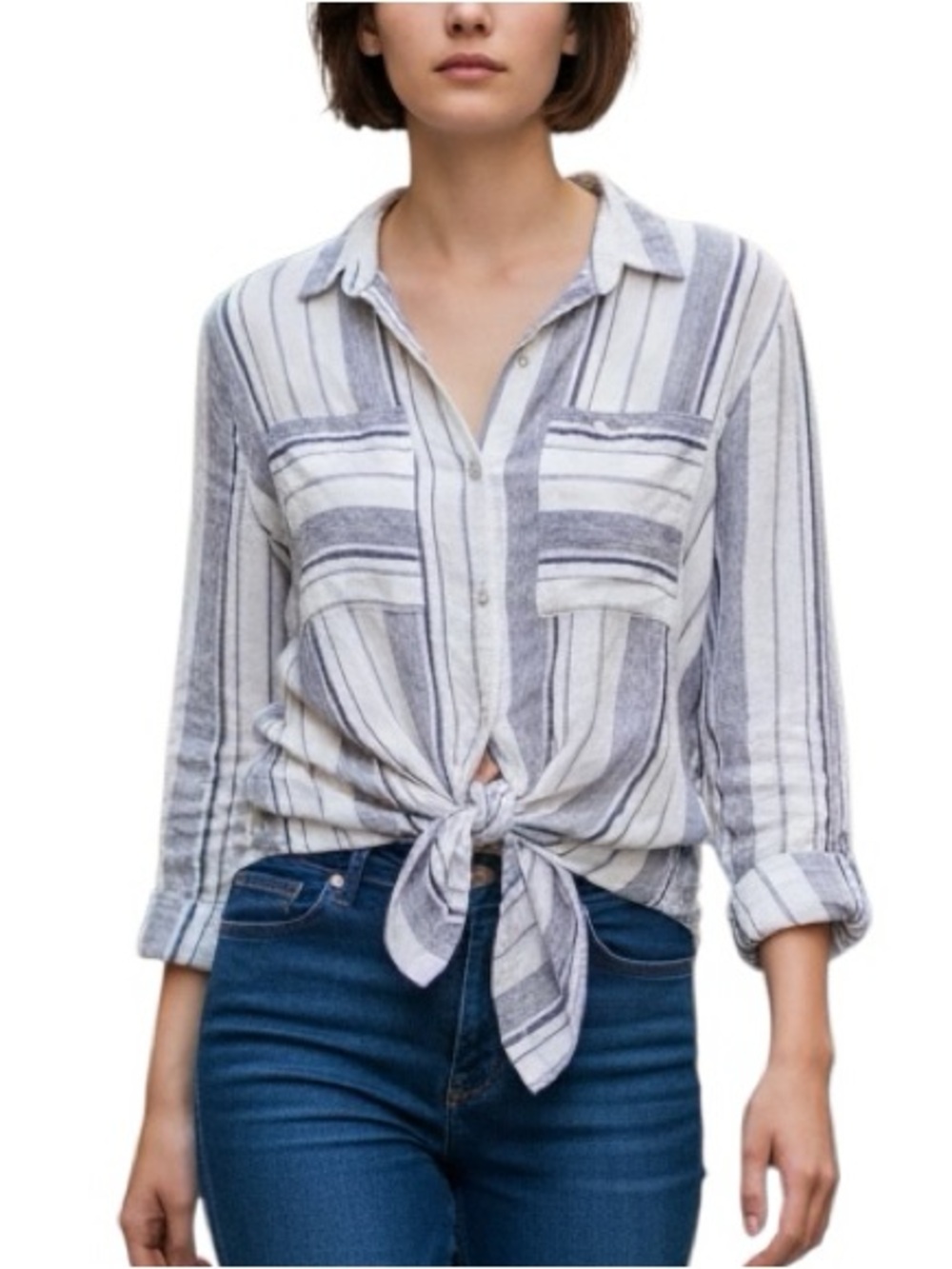 Athleta 100% Linen Striped Long-sleeve Shirt